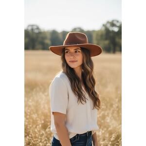 Bollman 100% Wool Large Brim Hat With Band Accent Boho Festival Made in USA